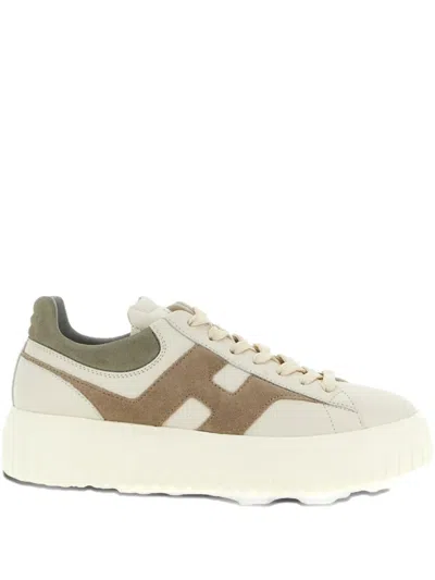 Hogan H-stripes Hammered Leather Trainers In White