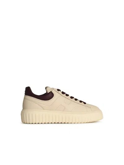 Hogan 'h Stripes' Ivory Leather Sneakers In Beige