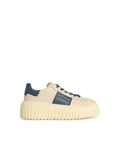 Hogan H Stripes Ivory Leather Sneakers In Clear Blue