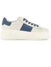 Hogan H Stripes Ivory Leather Sneakers In Clear Blue
