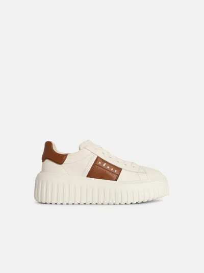 Hogan 'h Stripes' Ivory Leather Sneakers In White