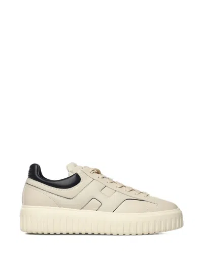 Hogan H-stripes Lace-up Leather Sneakers In Neutral