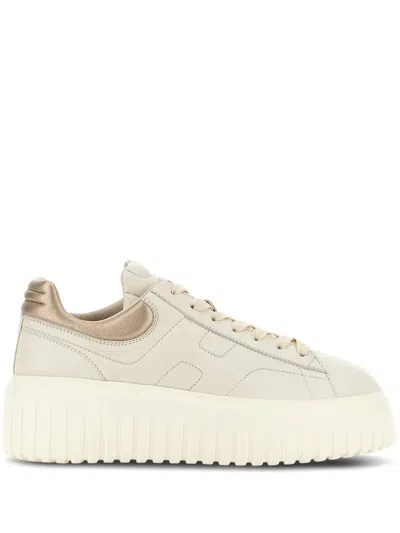 Hogan H-stripes Lace-up Leather Sneakers In Neutrals