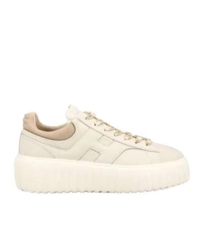 Hogan H-stripes Smooth Leather Sneakers In Neutral