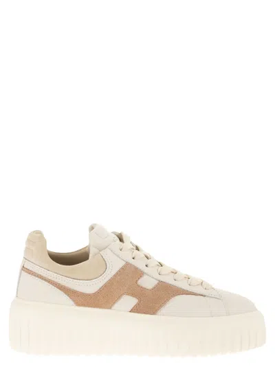Hogan H-stripes Leather And Suede Trainers With Extra-light Sole In Neutral