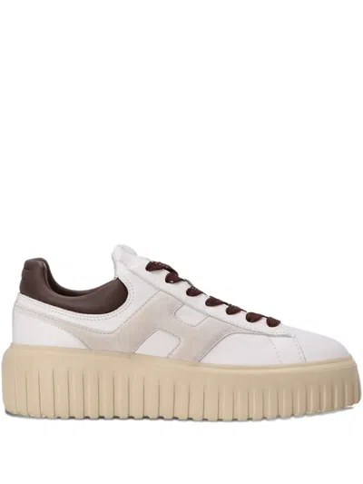 Hogan H-stripes Leather Platform Sneakers In White