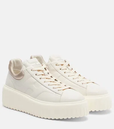 Hogan H-stripes Smooth Leather Sneakers In Neutral