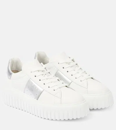 Hogan H-stripes Leather Platform Sneakers In White