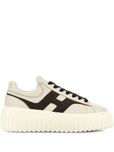 Hogan H-stripes Leather Sneakers In Brown