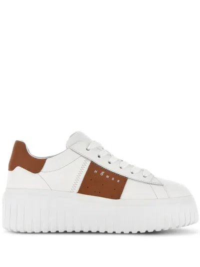 Hogan H-stripes Sneakers In White+brown