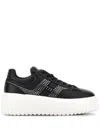 Hogan Leather Sneakers With Platform Sole And Embellished Stripes In Black