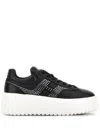 Hogan Leather Sneakers With Platform Sole And Embellished Stripes In Black
