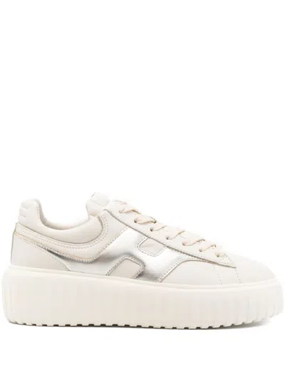 Hogan Women Silver H-stripes Leather Sneakers, 7.5 Luxury Sneakers For Women Darveys In White