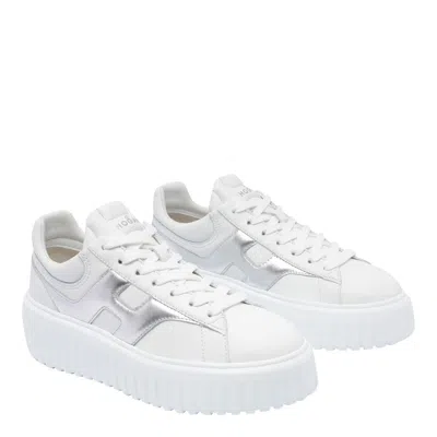 Hogan H-stripes Leather Sneakers In Silver