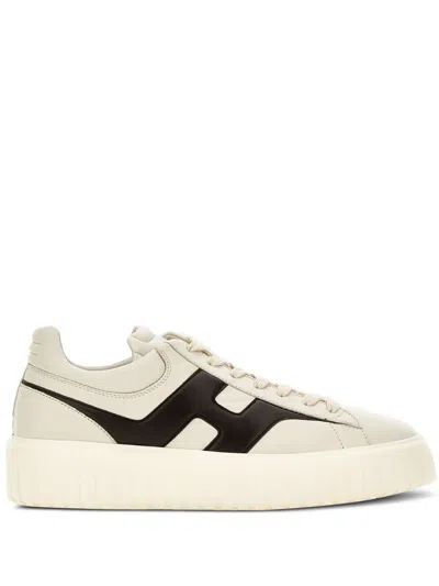 Hogan H-stripes Logo Lace-up Sneakers In Neutral