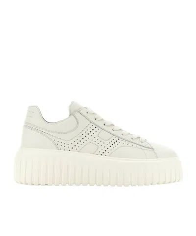 Hogan H-stripes Logo-perforated Leather Sneakers In White
