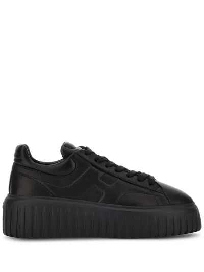 Hogan H-stripes Smooth Calfskin Platform Trainers With Embossed Logo In Multi
