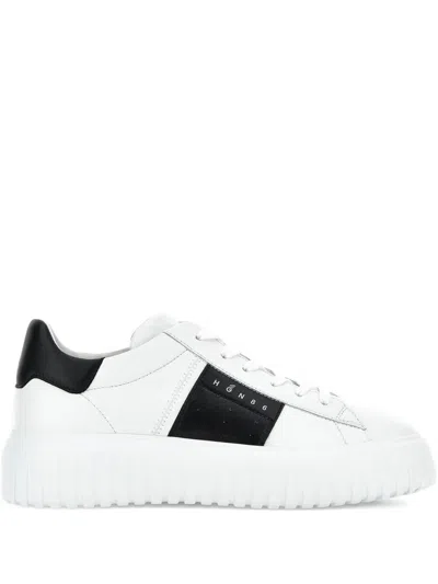Hogan H-stripes Nappa Leather Sneakers In Black