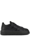 Hogan Monochromatic Low-top Sneakers With Ridged Rubber Sole In Black