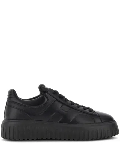 Hogan H-stripes Nappa Leather Sneakers Shoes In Black