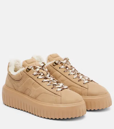 Hogan H-stripes Shearling-lined Suede Sneakers