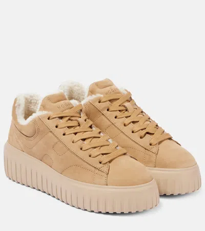 Hogan H-stripes Allacciato H Suede Sneakers In Brown