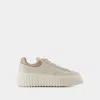 Hogan H-stripes Lace-up Leather Sneakers In Beige