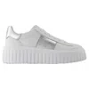 Hogan H-stripes Leather Platform Sneakers In White