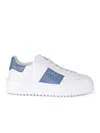 Hogan Sneakers H-stripes In White Leather With Blue Stripe