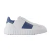 Hogan Sneakers H-stripes In White Leather With Blue Stripe