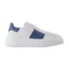 Hogan Sneakers H-stripes In White Leather With Blue Stripe In White