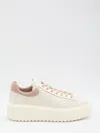 Hogan Striped Leather Sneakers With Padded Heel In Beige
