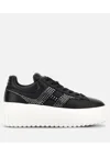 Hogan Leather Sneakers With Platform Sole And Embellished Stripes In Black