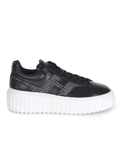 Hogan H-stripes Leather Sneakers In Black