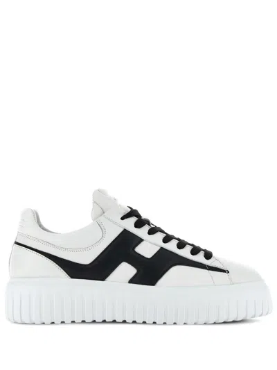 Hogan H-stripes Sneakers In Black And White Sheepskin