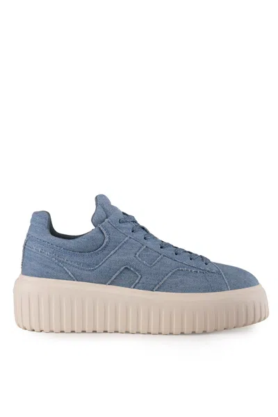 Hogan H-stripes Sneakers In Denim In Denim Chiaro