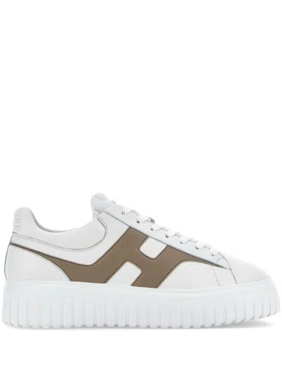 Hogan H-stripes Sneakers In White And Beige Leather