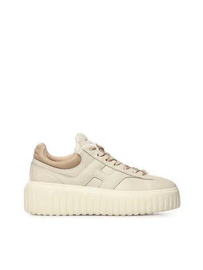 Hogan H-stripes Smooth Leather Sneakers In Neutral