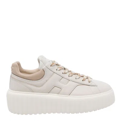 Hogan Ivory H-stripes Leather Sneakers With Padded Collar And Embossed Logo In White