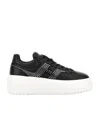 Hogan Leather Sneakers With Platform Sole And Embellished Stripes In Black