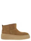 Hogan Lace-up Boots With Rounded Toe In Camel