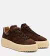 Hogan H-stripes Suede Platform Sneakers In Brown