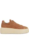 Hogan Brown Suede Sneakers With Smooth Leather Heel In Animal Print