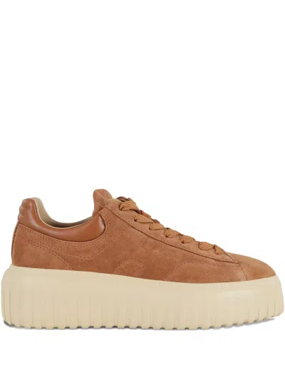 Hogan H-stripes Suede Platform Sneakers In Brown