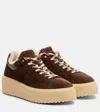 Hogan H-stripes Suede Platform Sneakers In Brown
