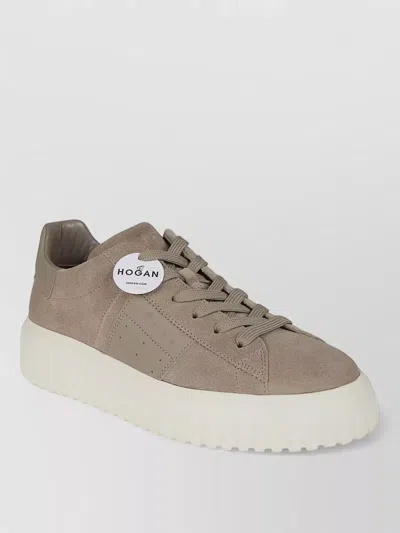 Hogan H Stripes Suede Sneakers Extralight Sole In Brown