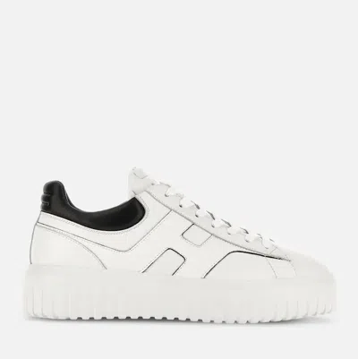 Hogan White Black H-stripes Laced Leather Sneakers