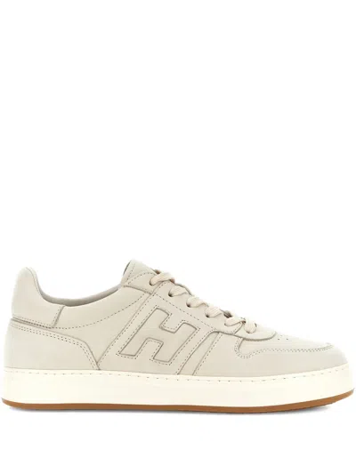 Hogan H-tv Nubuck Leather Sneakers Shoes In White