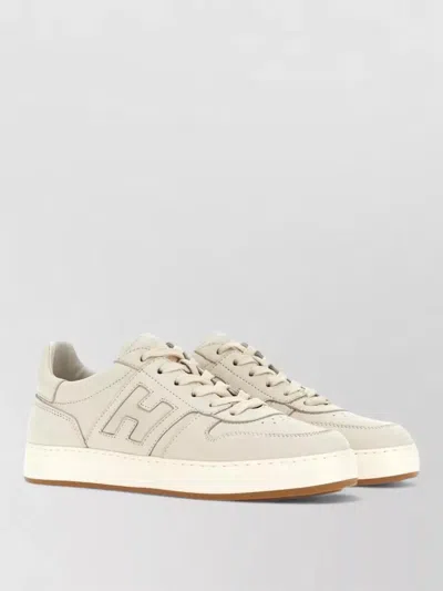Hogan H Tv Nubuck Leather Sneakers Round Toe In Neutral