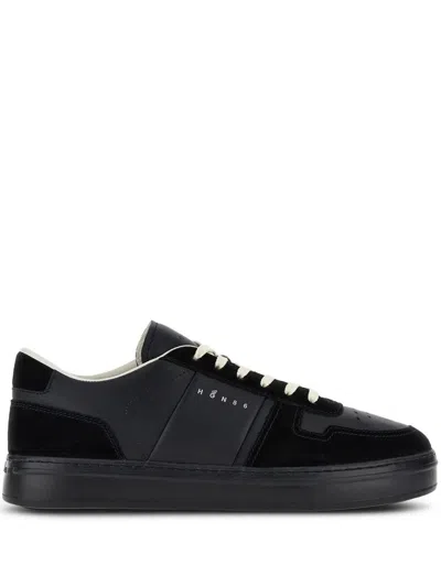 Hogan H-tv Smooth And Suede Leather Sneakers In Black